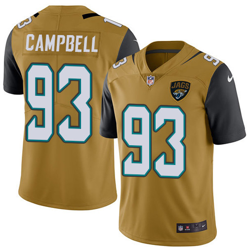 Nike Jaguars #93 Calais Campbell Gold Men's Stitched NFL Limited Rush Jersey - Click Image to Close
